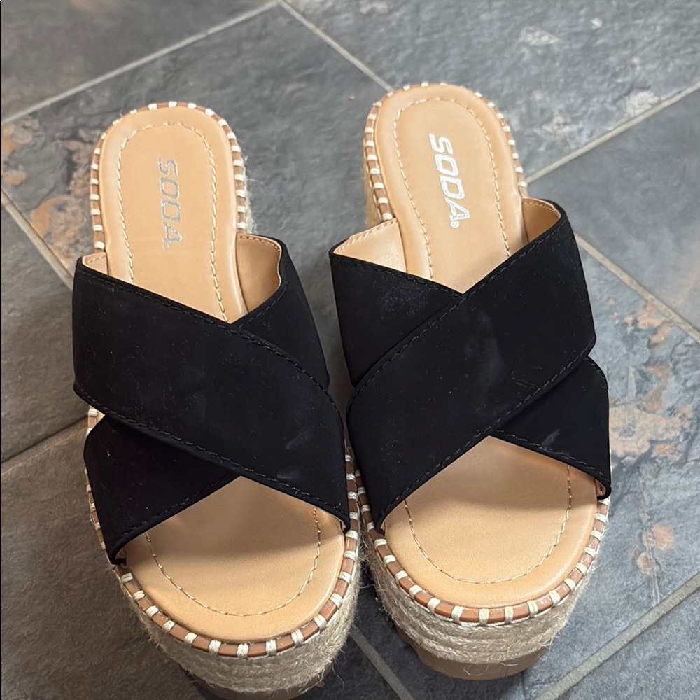 Soda Black Espadrille Wedge Sandals